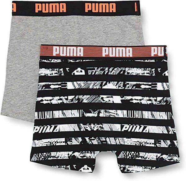 Dětské boxerky Puma Kids Collage Stripe AOP Boxer 2-Pack Black White