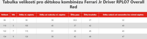 Kombinéza Ferrari Jr Driver Rplo7 Overall Red