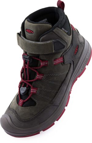 Keen Jr Redwood Mid WP Steel Grey/Red Dahlia